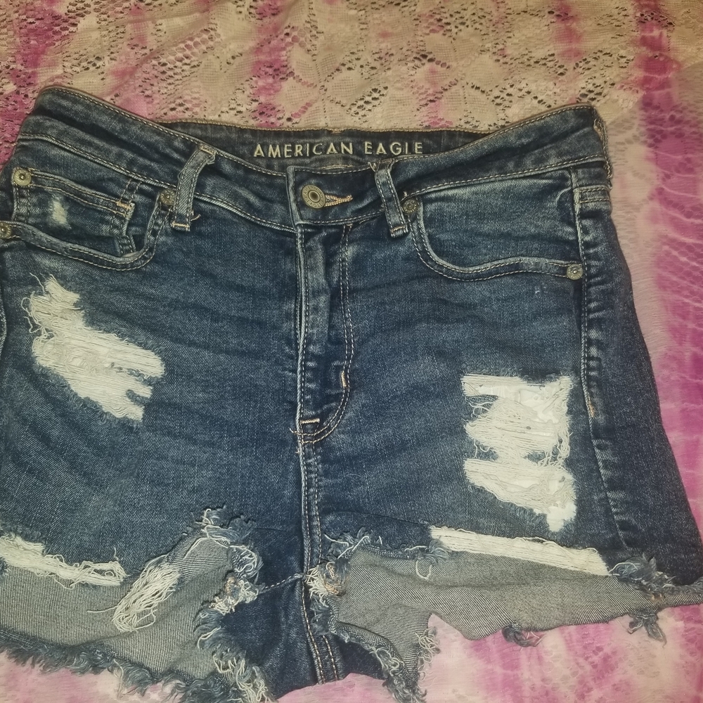 American Eagle Outfitters Distressed Dark Blue Jean Shorts